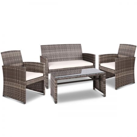 Gardeon Set of 4 Outdoor Lounge Setting Rattan Patio Wicker Dining Set Mixed Grey