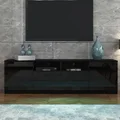 180cm TV Stand Cabinet Wood Entertainment Unit Gloss Storage Shelf w/4 Drawers & 2 Doors - Black
