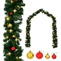 Christmas Garland Decorated with Baubles and LED Lights 10 m