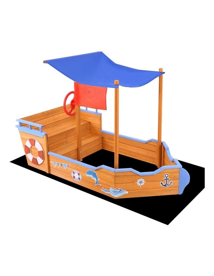 Keezi Boat Sand Pit With Canopy Orange