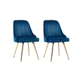 Artiss Dining Chairs Retro Chair Cafe Kitchen Modern Metal Legs Velvet Blue Set Of2