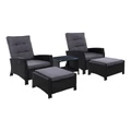 Gardeon Outdoor Furniture 5pc Recliner Chairs Table Set Wicker Sofa Lounge Patio Black