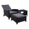 Gardeon Outdoor Setting Recliner Chair Table Set Wicker Lounge Patio Furniture Black