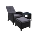 Gardeon Outdoor Setting Recliner Chair Table Set Wicker Lounge Patio Furniture Black
