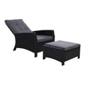 Gardeon Patio Furniture Sofa Recliner Chair Sun lounge Wicker Outdoor Ottoman Black