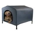 Paws and Claws 102x93cm Steel Frame Elevated Pet Large Dog House w/ Cushion Grey