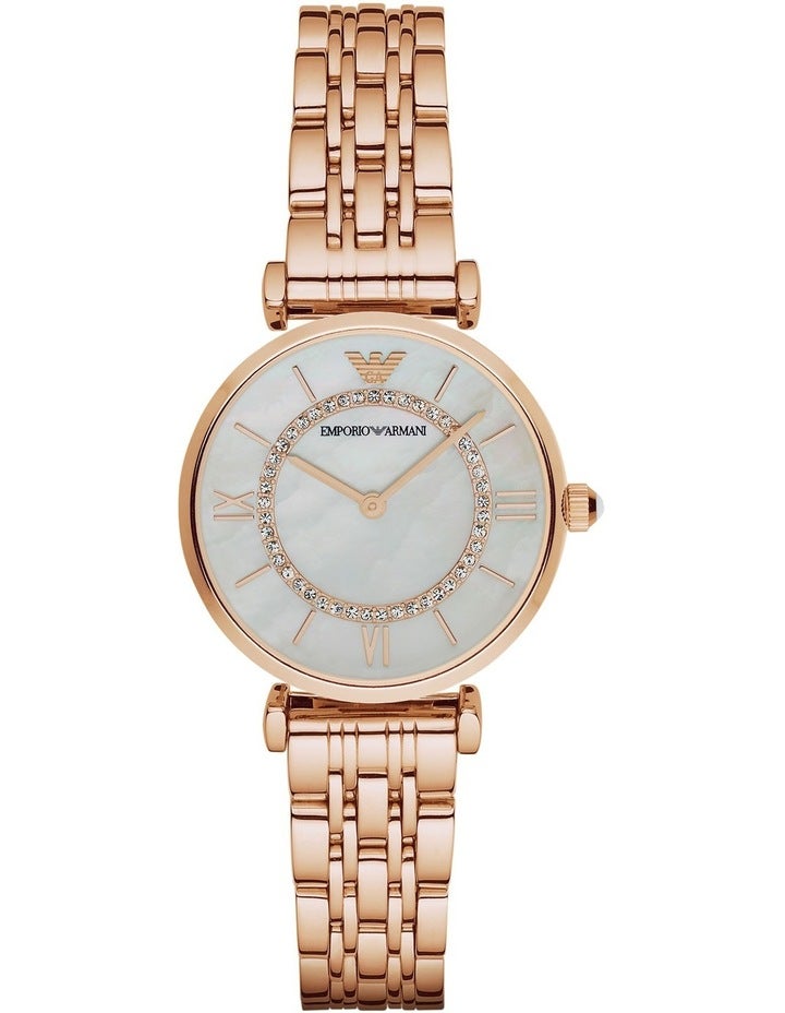 Emporio Armani Gianni T-Bar Rose Gold Stainless Steel Luxury Watch Rose