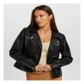 ONLY Gemma Faux Leather Biker Jacket in Black 34