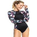 Roxy Active Long Sleeve One Piece Swimsuit In Black L