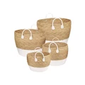Living Today Cotton Rope Stripe Carry Handles Storage Baskets 4 Piece Brown