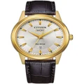 Citizen Eco-Drive Dress Leather Watch In Gold/Brown