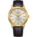 Citizen Eco-Drive Dress Leather Watch In Gold/Brown