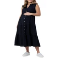 Ripe Tracy Tiered Linen Dress in Navy Blue S