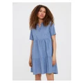 Vero Moda Paulina Cotton Tiered Tunic in Medium Blue Denim XL