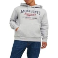 Jack & Jones Logo Sweat Hoodie Jumper in Light Grey Melange Grey S