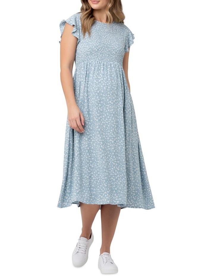 Ripe Ava Shirred Dress in Blue XS