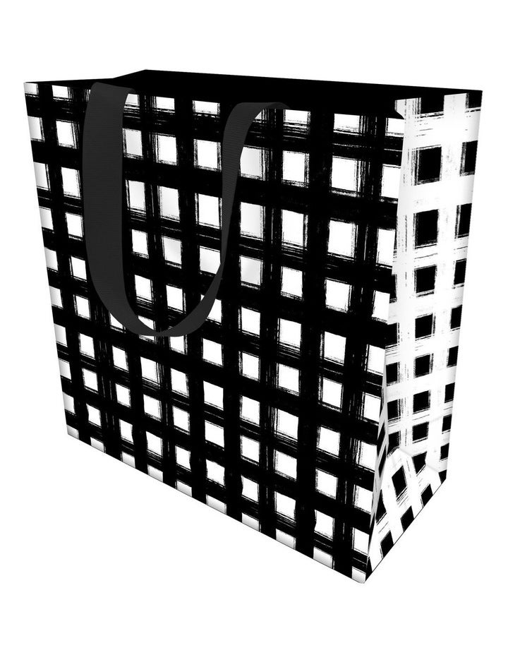 Simson Gift Bag Large in Painterly Black Crosshatch Blk/White