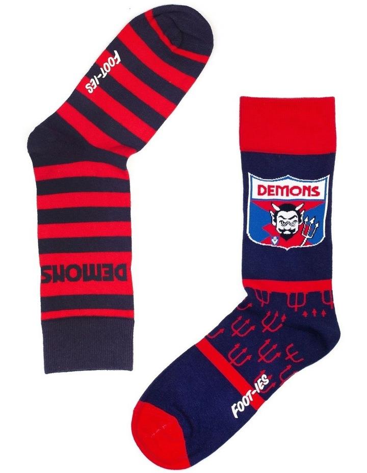 Foot-ies Melbourne Heritage Stripe 2 Pack Cotton Socks in Navy/Red Navy One Size