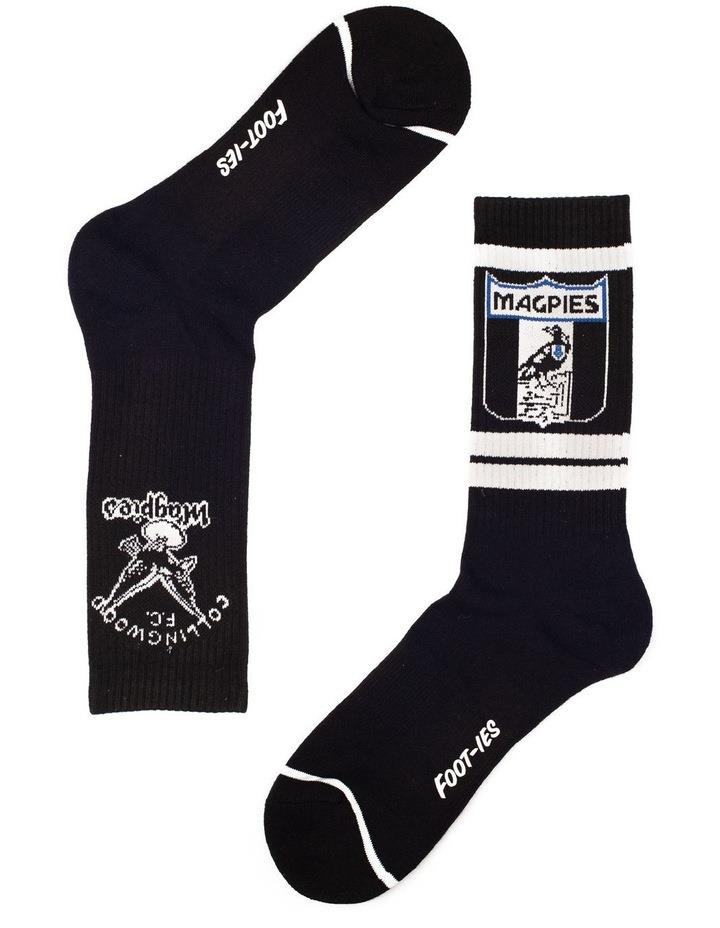 Foot-ies Collingwood Magpies Heritage Sneaker Socks 2 Pack Cotton in Black/White Black One Size
