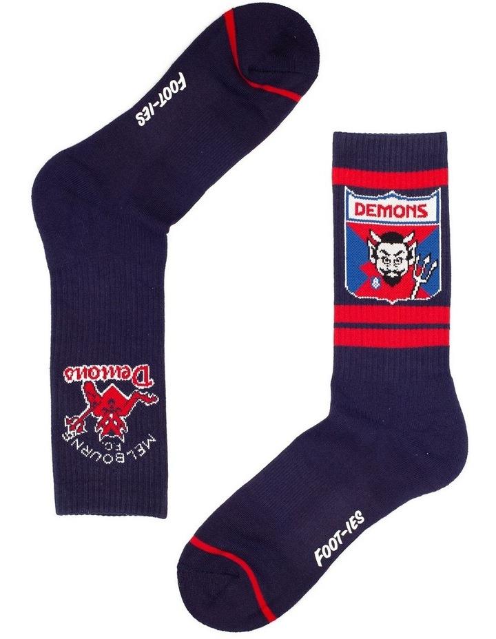 Foot-ies Melbourne Demons Heritage Sneaker Socks 2 Pack Cotton in Navy/Red Navy One Size