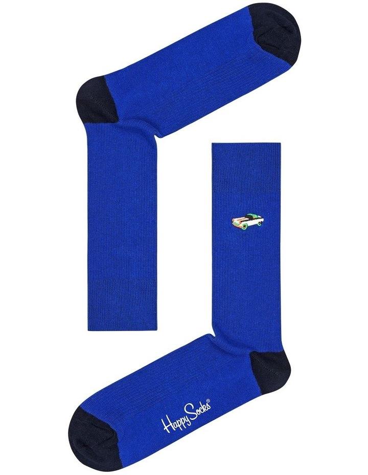 Happy Socks Car Embroidery Ribbed Socks in Blue One Size