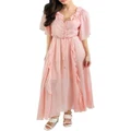 Belle & Bloom Amour Amour Ruffled Midi Dress in Rose Pink XS