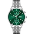 Hugo Boss Chronograph Dial Stainless Steel Watch In Green Silver
