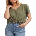 All About Eve V-Neck Tie Tee in Khaki Green Khaki 8