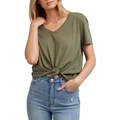 All About Eve V-Neck Tie Tee in Khaki Green Khaki 8