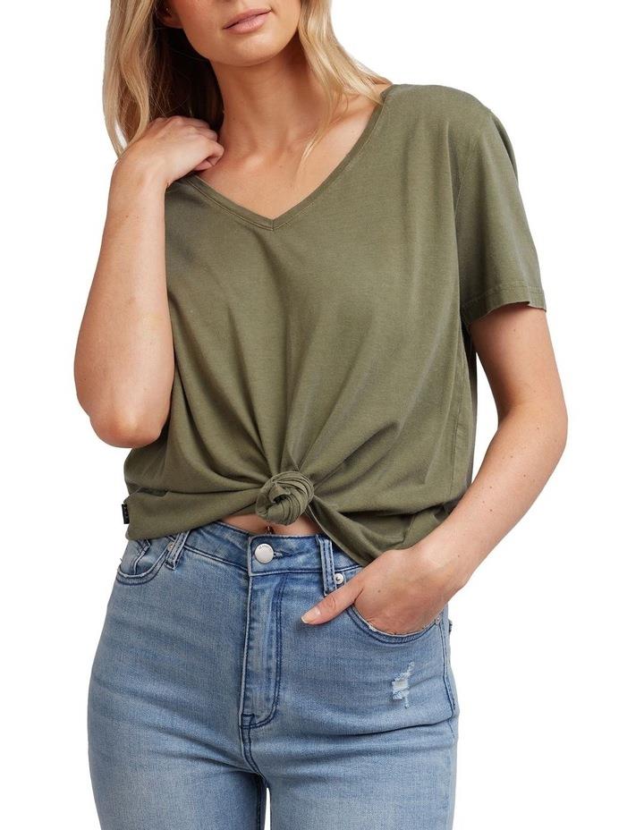 All About Eve V-Neck Tie Tee in Khaki Green Khaki 10