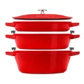 Staub Stackables 3 Piece Cocotte Braiser Pan with Lid in Cherry Red