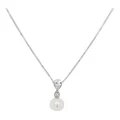 Pure Elements Dainty Cubic Zirconia & Pearl Pendant Necklace In Silver