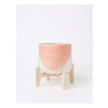 Vue Halden Ceramic Planter with Bamboo Stand 25cm in Pink/White Pink