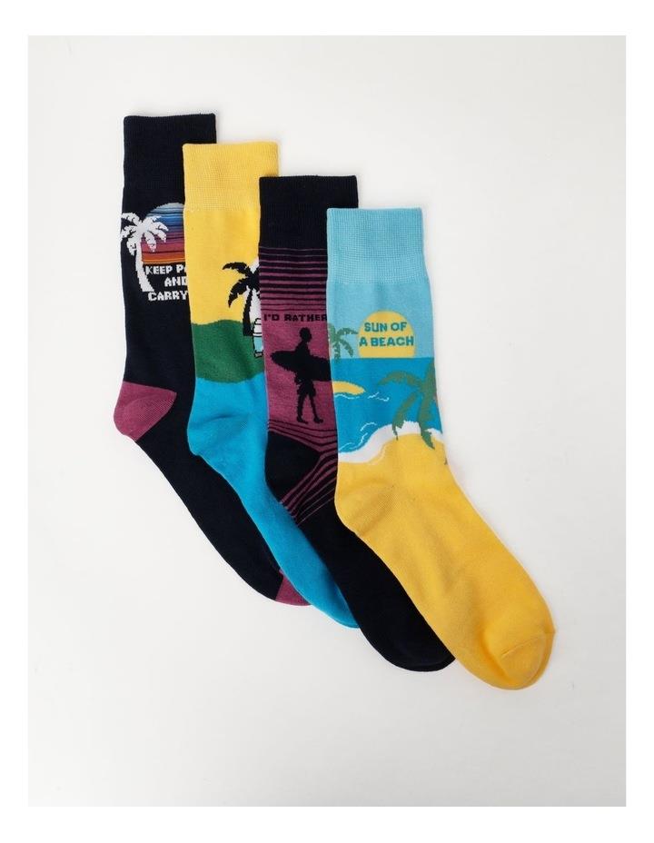 Kenji 4 Pair Pack Crew Socks in Surf designs Assorted One Size