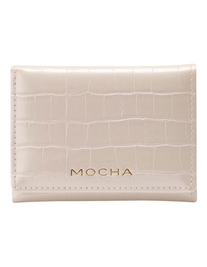 Mocha Bindi Croc-Embossed Mini Wallet in White