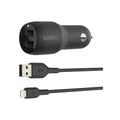 Belkin Boost Charge Dual USB-A Car Charger 24W + USB-A to Lightning Cable Black