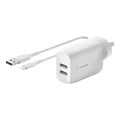 Belkin Boost Charge Dual USB-A Wall Charger 24W + Lightning to USB-A Cable White