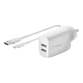 Belkin Boost Charge Dual USB-A Wall Charger 24W + USB-A to USB-C cable White