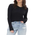 American Eagle Long-Sleeve Henley Thermal T-Shirt in Black XS