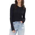 American Eagle Long-Sleeve Henley Thermal T-Shirt in Black XS