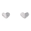 Pure Elements Dainty Heart Half Polished & CZ Studs in Silver