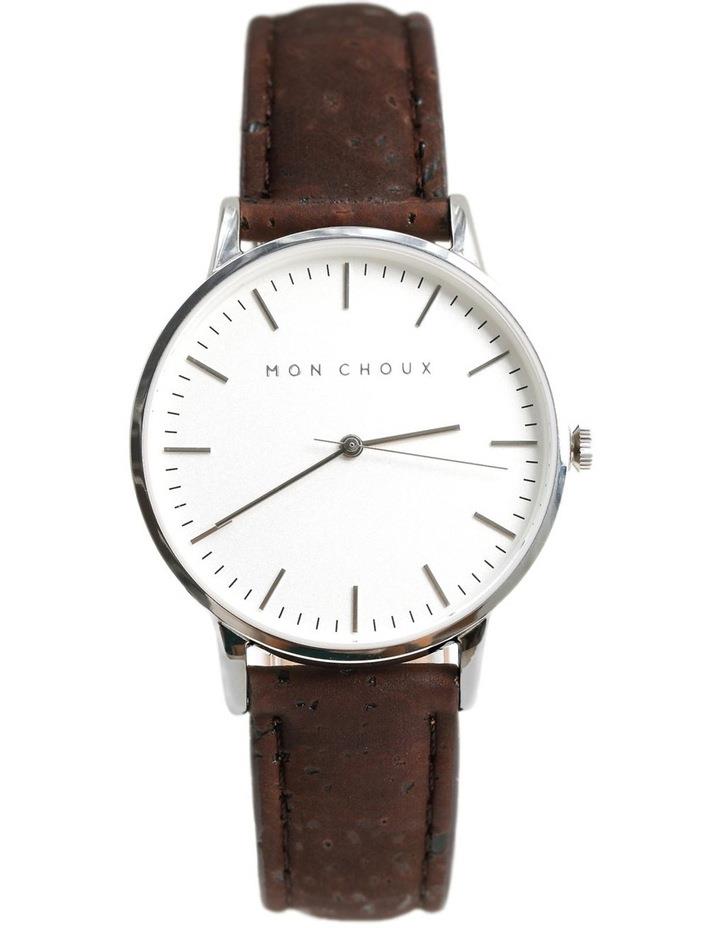 Mon Choux Classic Brown Cork Vegan Leather Watch 38mm in Silver