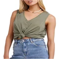 All About Eve V-Neck Tie Tank in Green Khaki 6