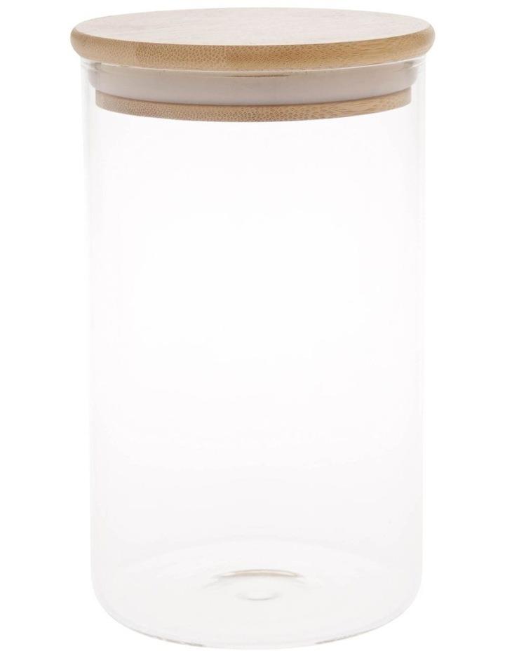 The Cooks Collective Storage Canister with Lid 1L in Bamboo/Glass Brown