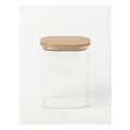 The Cooks Collective Square Storage Canister with Lid 1300ml in Bamboo/Glass Brown