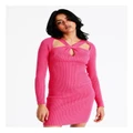 Miss Shop Organic Blend Long Sleeve Twist Keyhole Detail Knit Mini Dress in Hot Pink XS