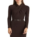 Lauren Ralph Lauren Belted Mockneck Jersey Dress in Brown 0