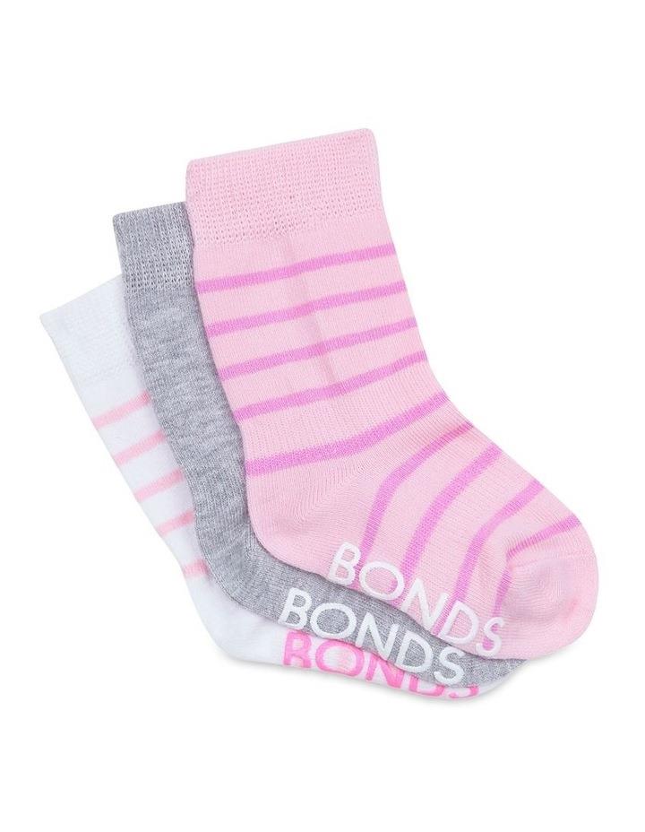 Bonds Baby Stay On Crew Socks 3 Pack in Pink/Grey Pink 5-8