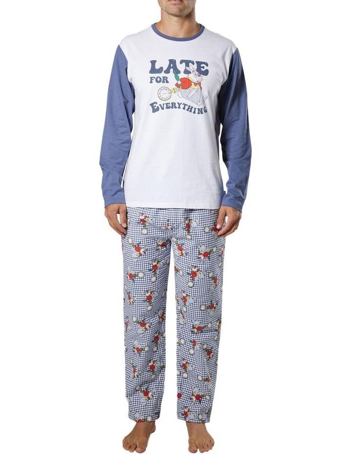 Alice In Wonderland I'm Late Mens Tee and Flannelette Pant PJ Set in Blue Navy L