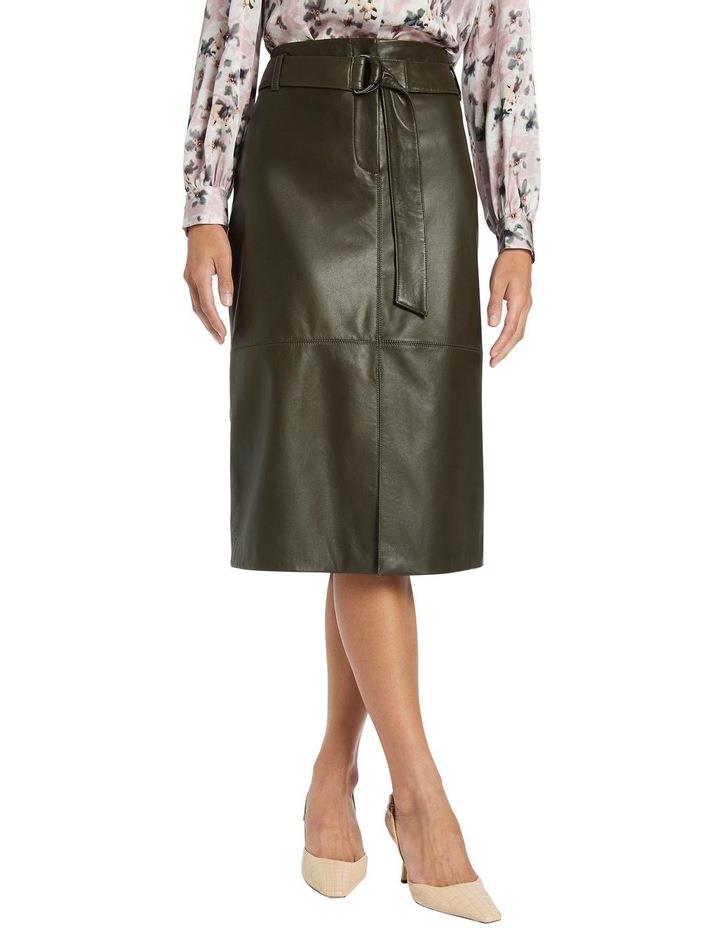 David Lawrence Charlise Belted Leather Skirt in Green 10